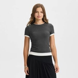 NWT A New Day Charcoal Grey Ribbed Layered Tee - Size M